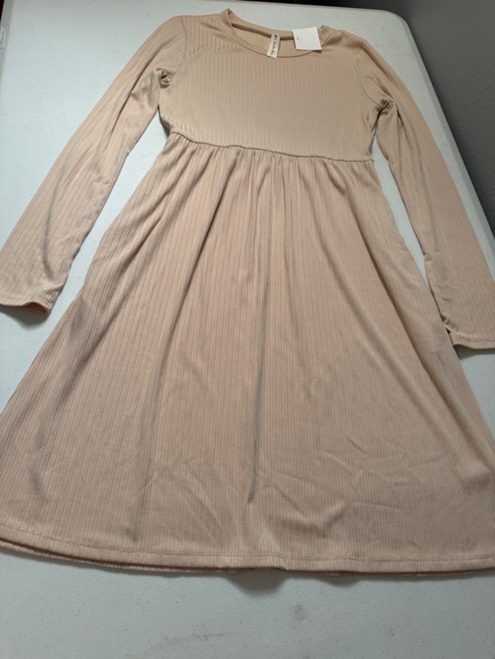 Vanilla Bay Long Sleeve Ribbed Midi Dress - Nude Blush